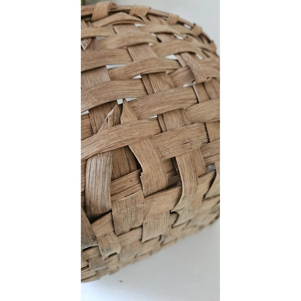 Antique Primitive Woven Split Oak Handle Gathering Basket 12x10